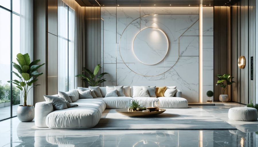 Interior designer working with AI virtual staging technology on laptop with property photos